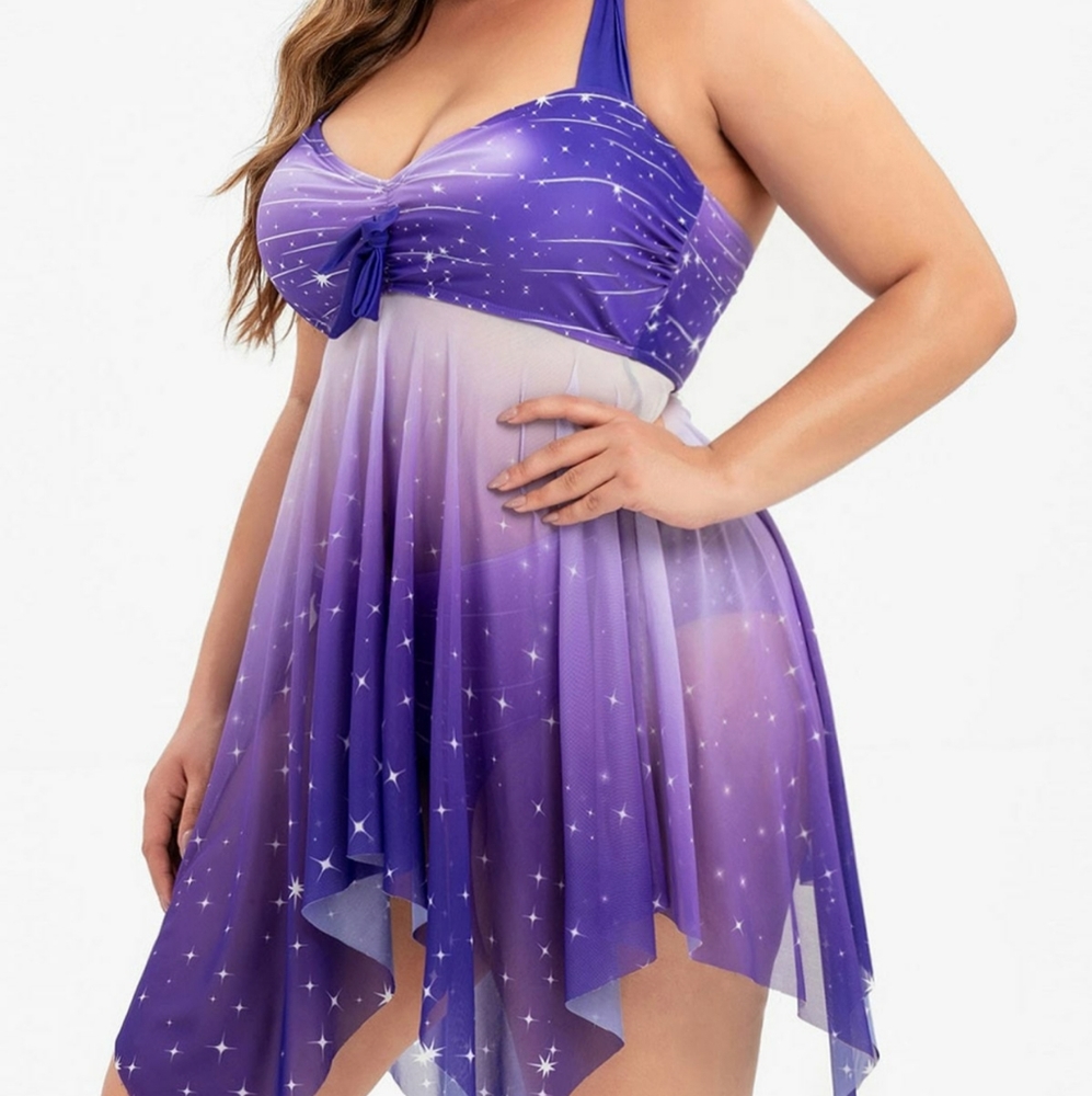3x bikini swimsuit purple galaxy tankini